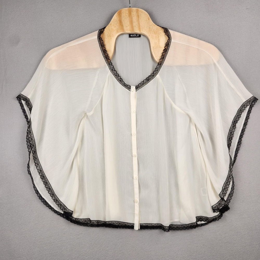 Allen B by Allen Schwartz Sheer Blouse Womens Large Ivory Lace Trim Button Front